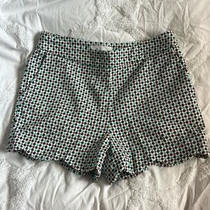 Green navy and brown dotted scalloped shorts with pockets from Anthropologie